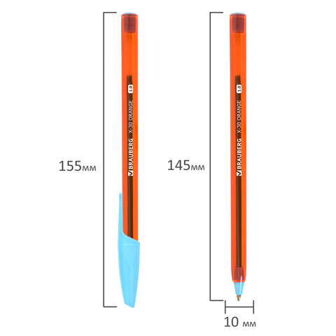 Ручка шариковая BRAUBERG X-30 ORANGE, СИНЯЯ, мягкое письмо, пишущий узел 1 мм, линия письма 0,5 мм, 144333