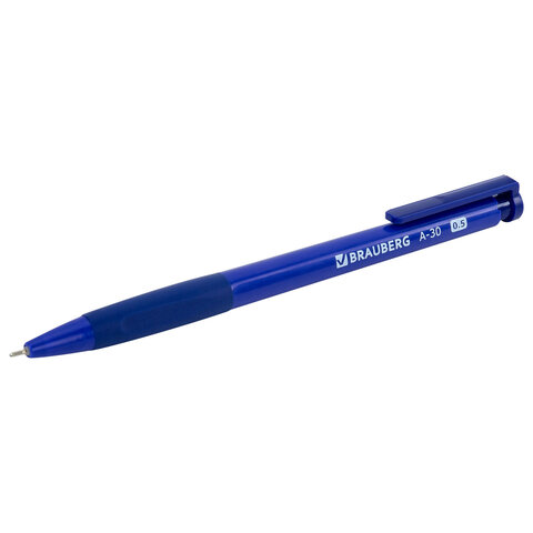 Ручка шариковая автоматическая BRAUBERG A-30 "WRITING 3.0", СИНЯЯ, пишущий узел 0,5 мм, линия письма 0,25 мм, 144339