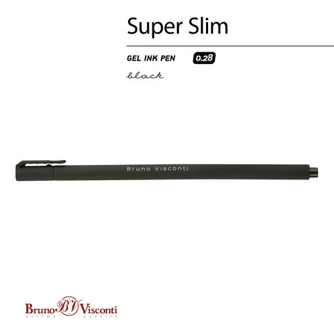 Ручка гелевая BRUNO VISCONTI "Super Slim Black", ЧЕРНАЯ, узел 0,28 мм, линия 0,2 мм, 20-0397