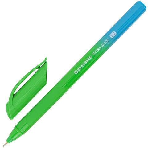 Ручка шариковая масляная BRAUBERG "Extra Glide DZ", СИНЯЯ, трехгранная, корпус ассорти, игольчатый наконечник 0,7 мм, линия 0,5 мм, 144263
