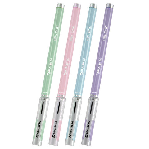 Ручка гелевая BRAUBERG "GEL ONE PASTEL", ЧЕРНАЯ, корпус ассорти, узел 0,5 мм, линия 0,35 мм, 144039