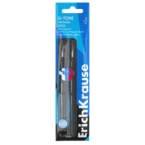 Ручки гелевые для ЕГЭ и ОГЭ ERICH KRAUSE G-Tone Stick Original, 0,5 мм, ЧЕРНЫЕ, набор 2 штуки, 39516