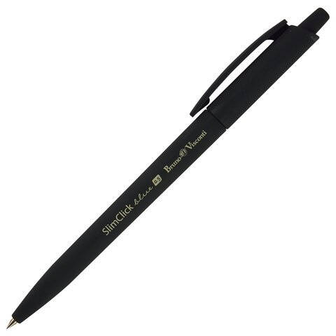 Ручка шариковая автоматическая BRUNO VISCONTI "SlimClick Black", СИНЯЯ, черный корпус, узел 0,5 мм, линия 0,4 мм, 20-0073