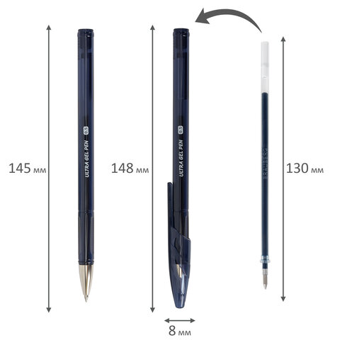 Ручка гелевая BRAUBERG "ULTRA GEL NAVY BLUE", ТЕМНО-СИНЯЯ, стандартный наконечник 0,5 мм, линия письма 0,35 мм, 144281
