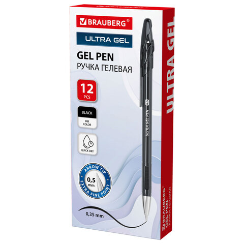 Ручка гелевая BRAUBERG "ULTRA GEL", ЧЕРНАЯ, стандартный наконечник 0,5 мм, линия письма 0,35 мм, 144266