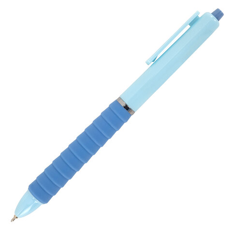 Ручки шариковые автоматические С УДЛИНЕННЫМ ГРИПОМ BRAUBERG "MAXI LONG RT", СИНИЕ, НАБОР 4 ШТ, игольчатый узел 0,5 мм, линия 0,35 мм, 144458