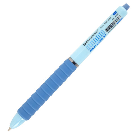 Ручка шариковая автоматическая С УДЛИНЕННЫМ ГРИПОМ BRAUBERG "MAXI LONG RT", СИНЯЯ, игольчатый узел 0,5 мм, линия письма 0,35 мм, 144457