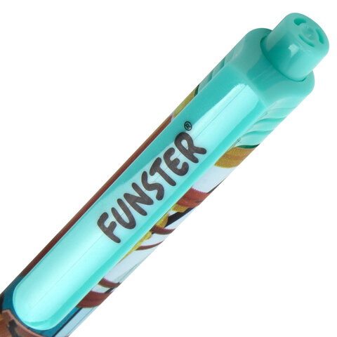 Ручка шариковая автоматическая с принтом FUNSTER (ФАНСТЕР) "CUTE ANIMALS", корпус soft-touch, СИНЯЯ, узел 0,7 мм, линия 0,35 мм, 144402