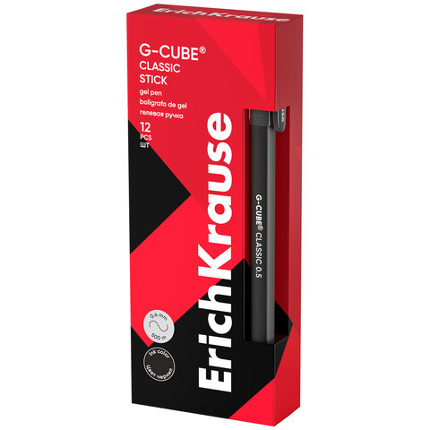 Ручка гелевая ERICH KRAUSE "G-cube", ЧЕРНАЯ, корпус черный, игольчатый узел 0,5 мм, линия письма 0,4 мм, 46447