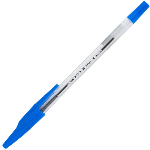 Ручка шариковая STAFF "Basic BP-66 CLASSIC", СИНЯЯ, корпус прозрачный, узел 1 мм, линия письма 0,5 мм, 144455