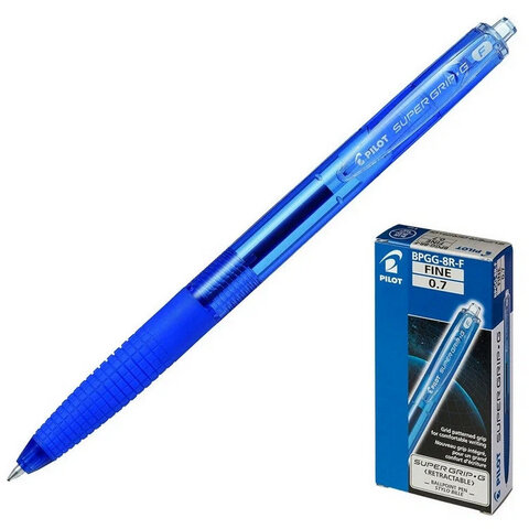 Ручка шариковая автоматическая с грипом PILOT Super Grip G, СИНЯЯ, 0,7 мм, линия 0,22 мм, BPGG-8R-F, BPGG-8R-F L