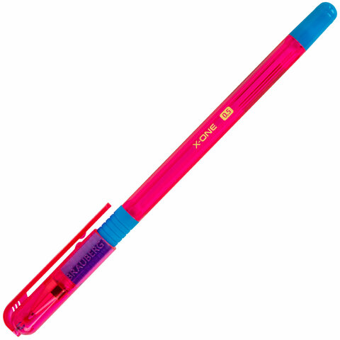 Ручка шариковая с грипом BRAUBERG "X-ONE NEON", СИНЯЯ, корпус ассорти, узел 0,5 мм, линия письма 0,35 мм, 143987