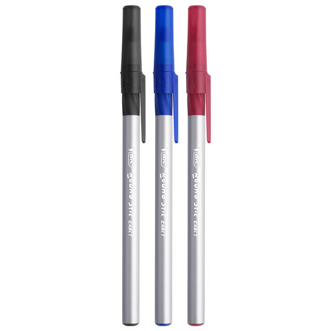 Ручки шариковые с грипом BIC "Round Stic Exact", НАБОР 4 шт./3 ЦВЕТА (синий, черный, красный), линия письма 0,28 мм, блистер, 932858