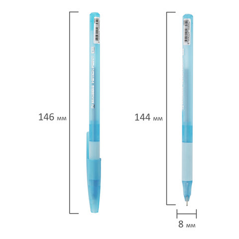 Ручка шариковая с грипом BRAUBERG "i-STICK POINT LIGHT BLUE", СИНЯЯ, пишущий узел 0,7 мм, линия письма 0,35 мм, 144383
