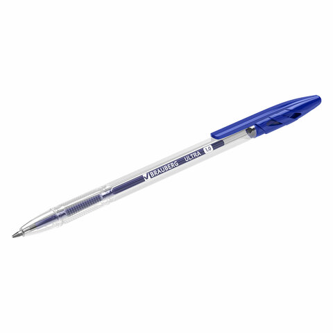 Ручки шариковые BRAUBERG "ULTRA", СИНИЕ, НАБОР 10 штук, корпус прозрачный, узел 1 мм, 143570
