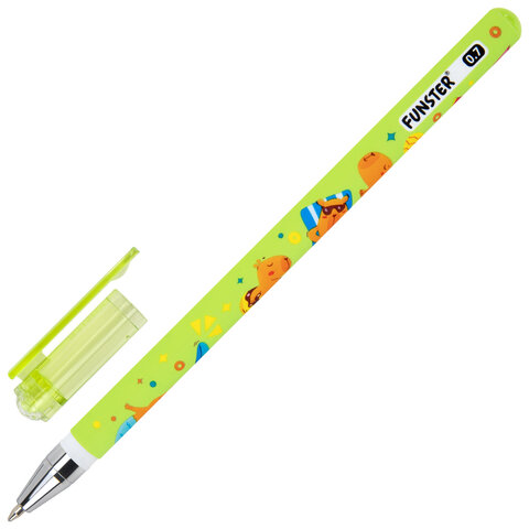 Ручка шариковая с принтом FUNSTER (ФАНСТЕР) STICK "CUTE CAPY", СИНЯЯ, SOFT TOUCH покрытие, узел 0,7 мм, линия письма 0,35 м, 144393