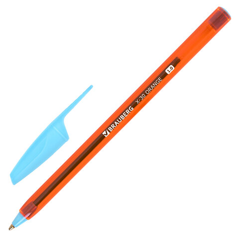 Ручка шариковая BRAUBERG X-30 ORANGE, СИНЯЯ, мягкое письмо, пишущий узел 1 мм, линия письма 0,5 мм, 144333