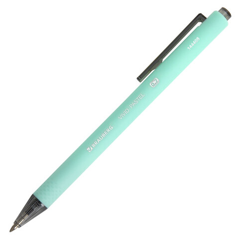 Ручки шариковые автоматические BRAUBERG "VIVID PASTEL", СИНИЕ, НАБОР 4 ШТУКИ, soft-touch, пишущий узел 0,7 мм, линия письма 0,35 мм, 144408