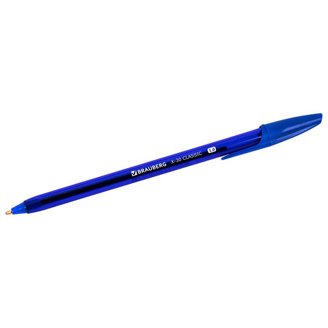 Ручка шариковая BRAUBERG X-30 CLASSIC, СИНЯЯ, мягкое письмо, пишущий узел 1 мм, линия письма 0,5 мм, 144331