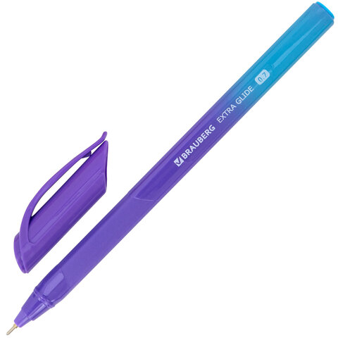 Ручка шариковая масляная BRAUBERG "Extra Glide DZ", СИНЯЯ, трехгранная, корпус ассорти, игольчатый наконечник 0,7 мм, линия 0,5 мм, 144263