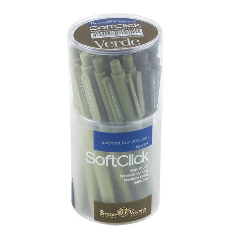 Ручка шариковая автоматическая BRUNO VISCONTI "SoftClick Verde", СИНЯЯ, корпус ассорти, 0,5 мм, 20-0403