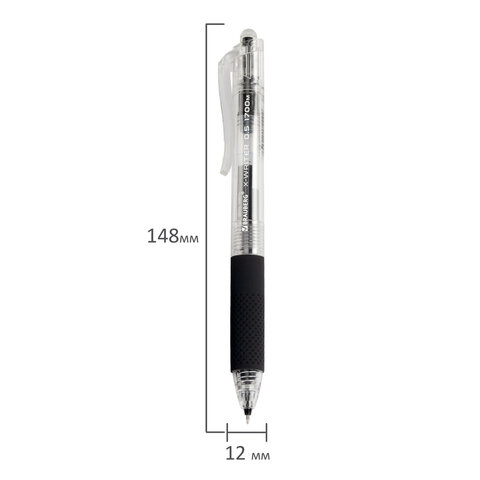 Ручка гелевая автоматическая BRAUBERG "X-WRITER 1700" УВЕЛИЧЕННАЯ ДЛИНА ПИСЬМА 1700 м, ЧЁРНАЯ, игольчатый узел 0,5 мм, линия 0,35 мм, 144472