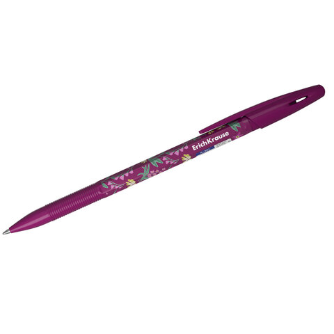 Ручка шариковая ERICH KRAUSE "R-301 Stick Floral" СИНЯЯ, синяя, корпус ассорти, линия 0,35 мм, 63077