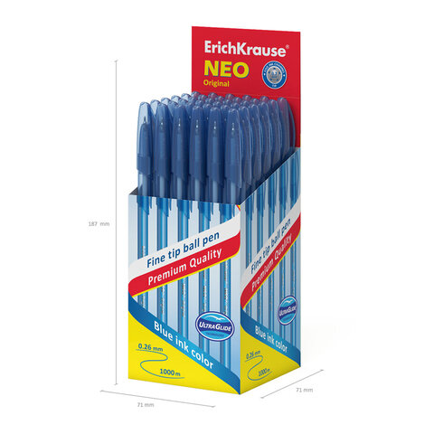 Ручка шариковая ERICH KRAUSE "Neo Stick Original", СИНЯЯ, узел 0,7 мм, линия письма 0,26 мм, 46515