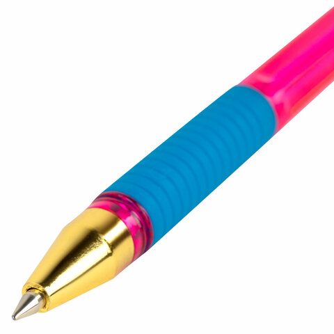 Ручка шариковая с грипом BRAUBERG "X-ONE NEON", СИНЯЯ, корпус ассорти, узел 0,5 мм, линия письма 0,35 мм, 143987