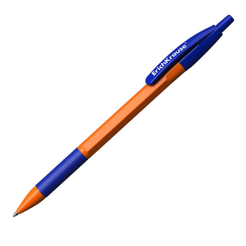 Ручка шариковая автоматическая с грипом ERICH KRAUSE "R-301 Orange", СИНЯЯ, узел 1,0 мм, линия письма 0,35 мм, 46762