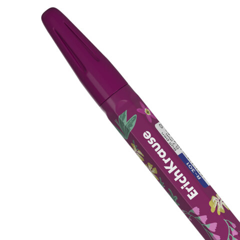 Ручка шариковая ERICH KRAUSE "R-301 Stick Floral" СИНЯЯ, синяя, корпус ассорти, линия 0,35 мм, 63077