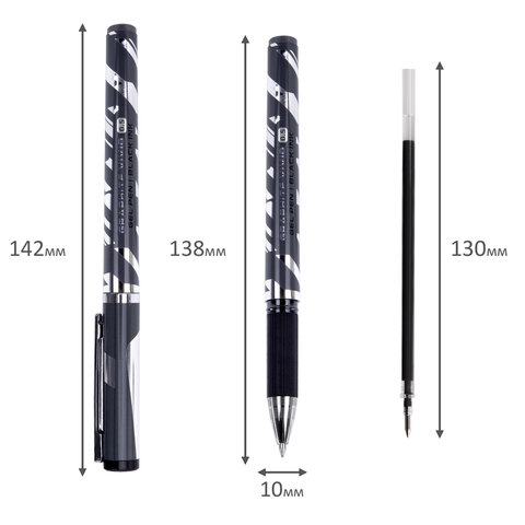 Ручка гелевая с грипом BRAUBERG "GRAPHITE VIVID", ЧЕРНАЯ, пишущий узел 0,5 мм, линия письма 0,35 мм, 144542