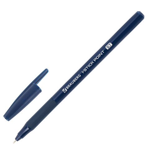 Ручка шариковая с грипом BRAUBERG "i-STICK DEEP BLUE", СИНЯЯ, пишущий узел 0,7 мм, линия письма 0,35 мм, 144385