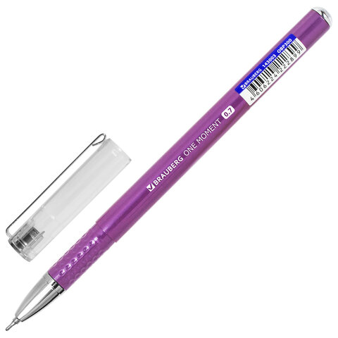 Ручка шариковая масляная BRAUBERG "ONE MOMENT COLOR", СИНЯЯ, корпус ассорти, В ДИСПЛЕЕ, игольчатый узел 0,7 мм, линия письма 0,35 мм, 143003