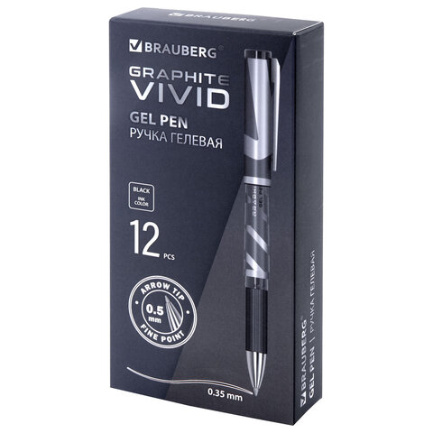 Ручка гелевая с грипом BRAUBERG "GRAPHITE VIVID", ЧЕРНАЯ, пишущий узел 0,5 мм, линия письма 0,35 мм, 144542