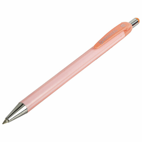 Ручка шариковая автоматическая BRAUBERG "Stripes Pastel", СИНЯЯ, корпус ассорти, пишущий узел 0,5 мм, линия письма 0,3 мм, 144220