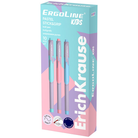 Ручка шариковая с грипом ERICH KRAUSE "ErgoLine Kids Pastel", СИНЯЯ, корпус ассорти, 0,25 мм, 62037