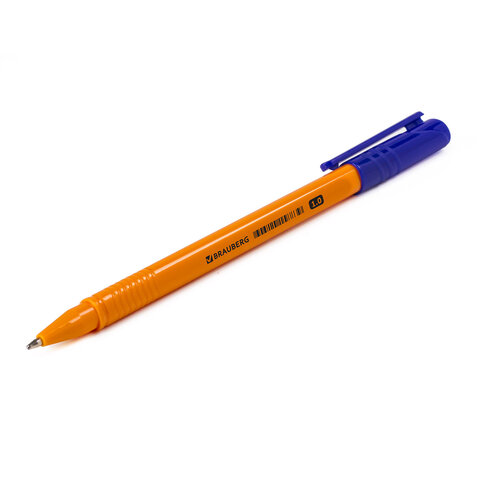 Ручка шариковая BRAUBERG "ORANGE", СИНЯЯ, трехгранная, корпус оранжевый, узел 1 мм, линия письма 0,5 мм, 142402