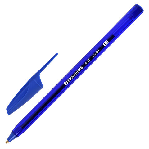 Ручки шариковые BRAUBERG X-30 CLASSIC, КОМПЛЕКТ 12 ШТ., СИНИЕ, пишущий узел 1 мм, линия письма 0,5 мм, 144332