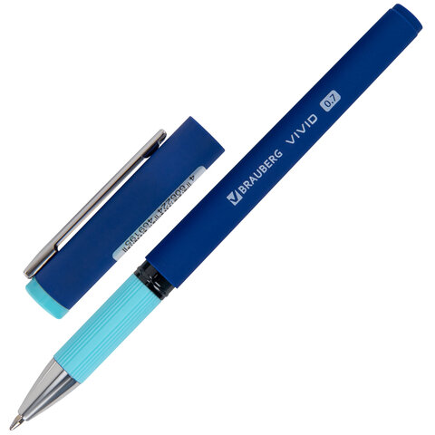 Ручка шариковая с грипом BRAUBERG "VIVID PASTEL", СИНЯЯ, SOFT TOUCH покрытие, узел 0,7 мм, линия письма 0,35 мм, 144399