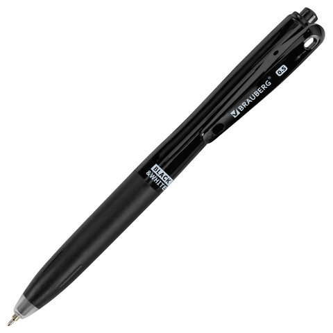Ручка шариковая автоматическая С УДЛИНЕННЫМ ГРИПОМ BRAUBERG "BLACK & WHITE", СИНЯЯ, пишущий узел 0,5 мм, линия письма 0,35 мм, 144462