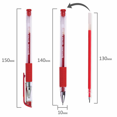 Ручка гелевая с грипом BRAUBERG "EXTRA GT NEEDLE", КРАСНАЯ, игольчатый узел 0,5 мм, линия 0,35 мм, 143921