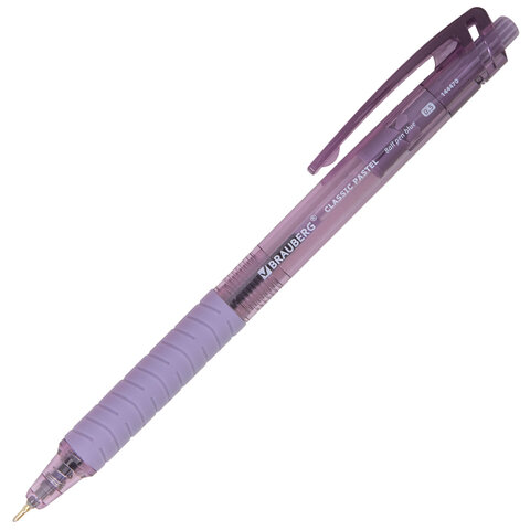 Ручки шариковые автоматические с грипом BRAUBERG "CLASSIC PASTEL", СИНИЕ, НАБОР 5 ШТ., пишущий узел 0,5 мм, линия письма 0,35 мм, 144470