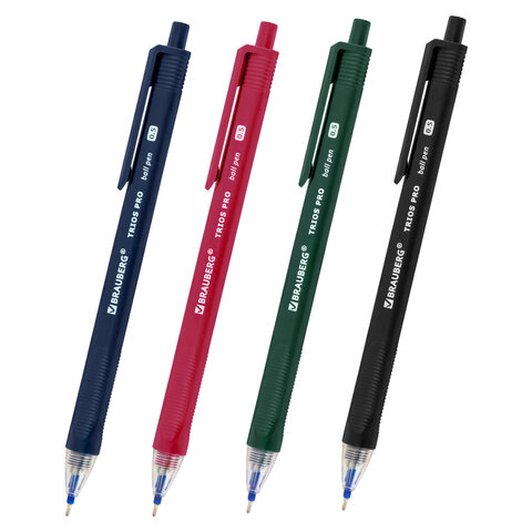Ручка шариковая автоматическая BRAUBERG "TRIOS PRO COLOR", СИНЯЯ, трехгранный корпус, пишущий узел 0,5 мм, линия письма 0,35 мм, 144464