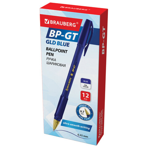 Ручка шариковая BRAUBERG BP-GT GLD BLUE, СИНЯЯ, корпус тонированный, пишущий узел 0,7 мм, линия письма 0,35 мм, 144505
