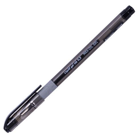 Ручка гелевая с грипом BRAUBERG "Max-Oil Gel", ЧЕРНАЯ, игольчатый узел 0,5 мм, линия письма 0,3 мм, 144260