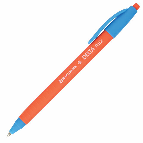Ручка шариковая масляная автоматическая BRAUBERG "Delta Mix", СИНЯЯ, корпус soft-touch ассорти, узел 0,7 мм, линия письма 0,35 мм, 143340