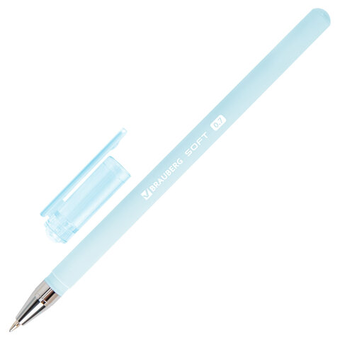 Ручки шариковые BRAUBERG "SOFT PASTEL", НАБОР 4 ШТУКИ, СИНИЕ, SOFT TOUCH покрытие, узел 0,7 мм, линия письма 0,35 мм, 144400