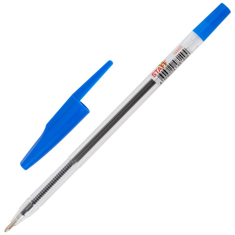 Ручка шариковая STAFF "Basic BP-66 CLASSIC", СИНЯЯ, корпус прозрачный, узел 1 мм, линия письма 0,5 мм, 144455