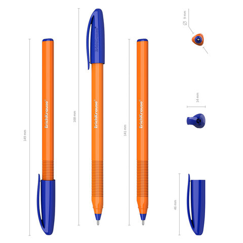Ручка шариковая масляная ERICH KRAUSE "U-108" Orange СИНЯЯ, корпус оранжевый, 0,7 мм, линия 0,26 мм, 47582